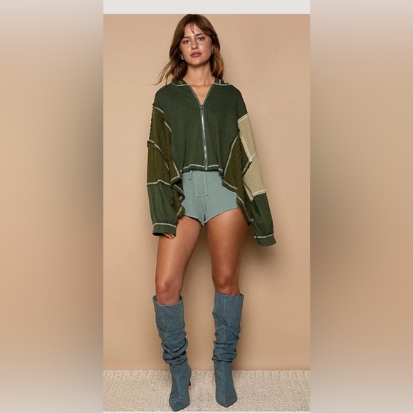 POL Raw Edge Full zip Hooded Sweatshirt Bohemian Oversized Chic , size M - Picture 12 of 12